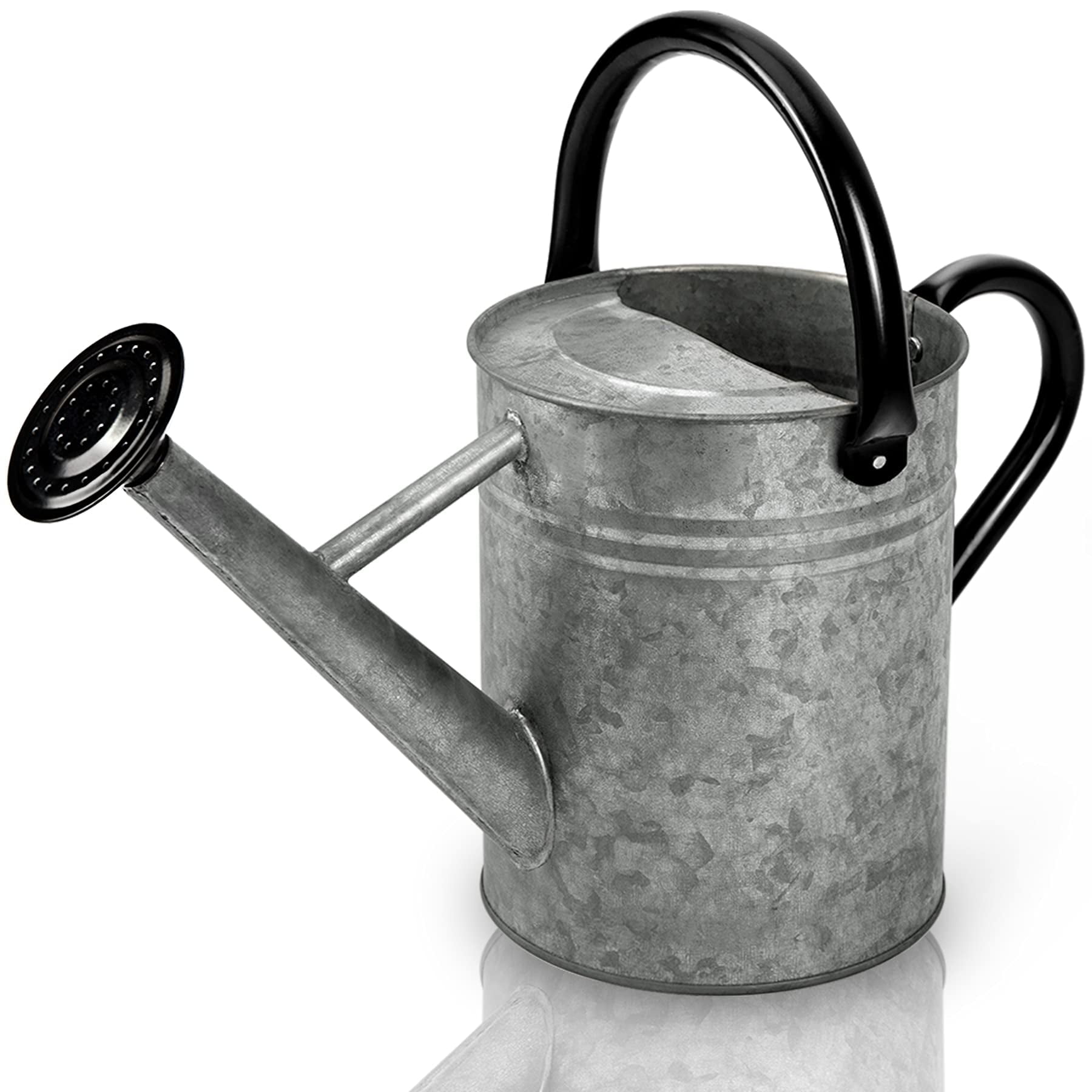 1 Gallon White Metal Watering Can with Black Handle and Spout