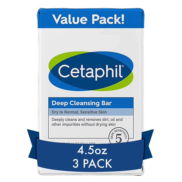 Cetaphil Bar Soap, Deep Cleansing Face and Body Bar, Pack of 3, For Dry