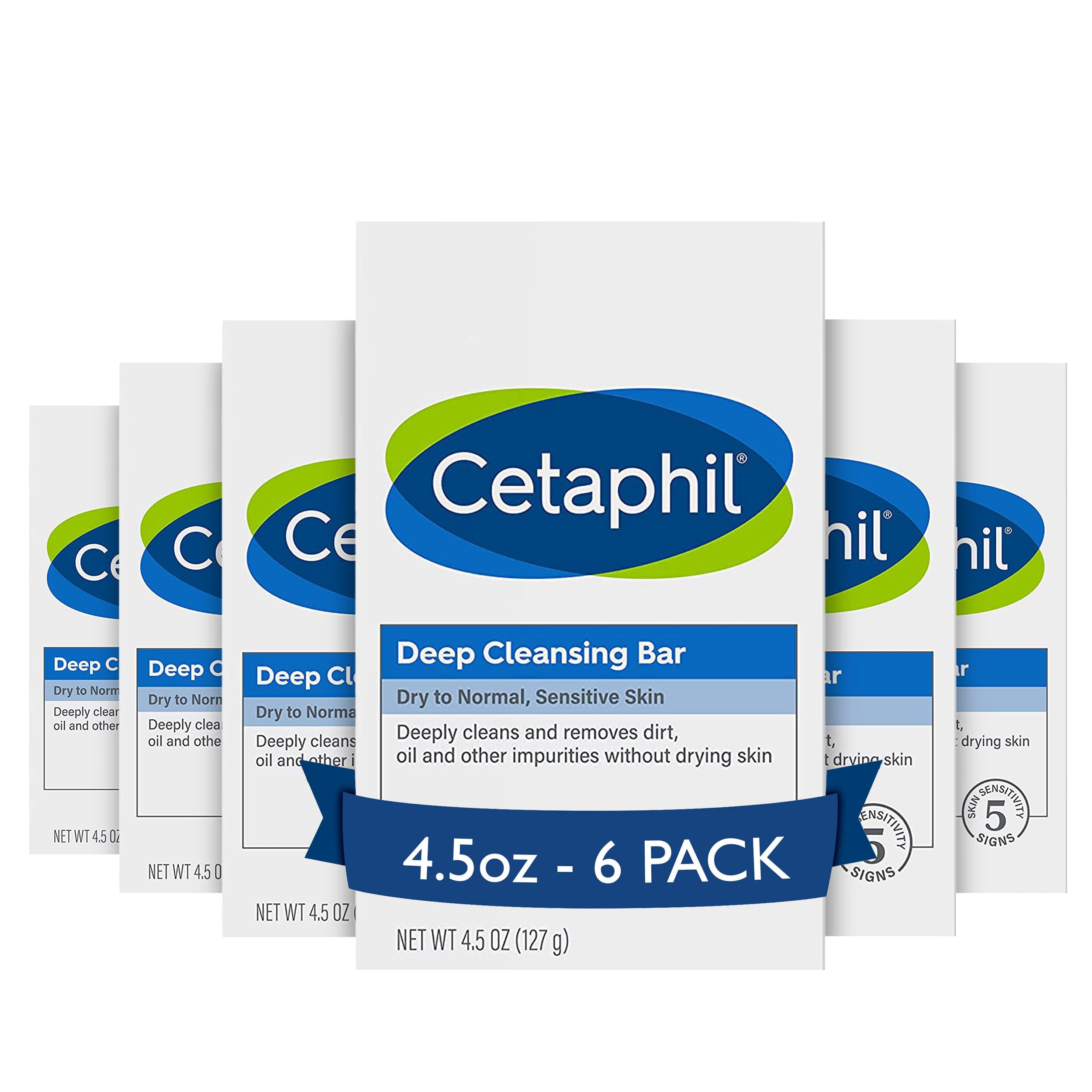 Cetaphil Bar Soap, Deep Cleansing Face and Body Bar, Pack of 6, For Dry