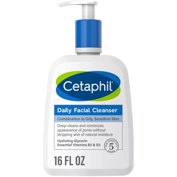 Cetaphil Daily Facial Cleanser Liquid, Oily and Sensitive Skin, 16 Oz..