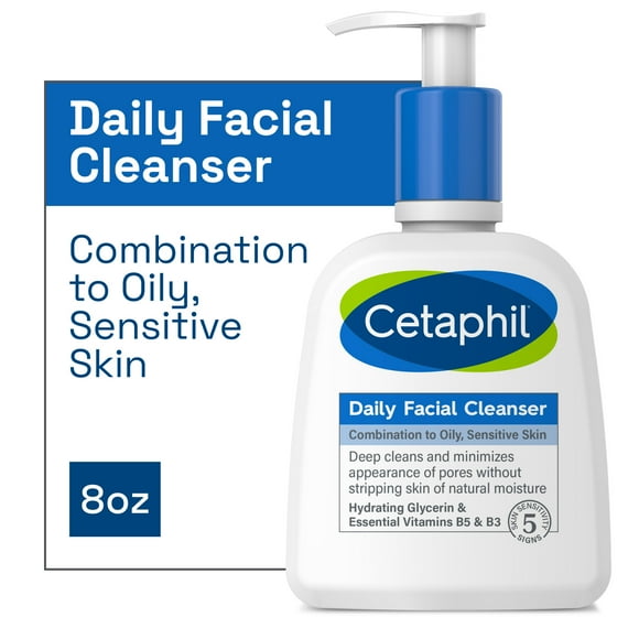 Cetaphil Daily Facial Cleanser for Sensitive, Combination to Oily Skin, 8 oz