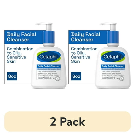 (2 pack) Cetaphil Daily Facial Cleanser for Sensitive, Combination to Oily Skin, 8 oz