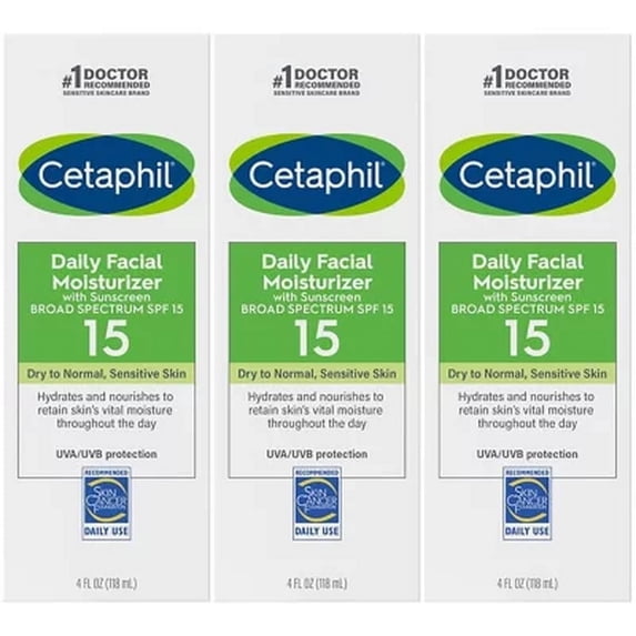 Cetaphil Daily Facial Moisturizer with Sunscreen, SPF 15, 4 Oz., 3 Pk.