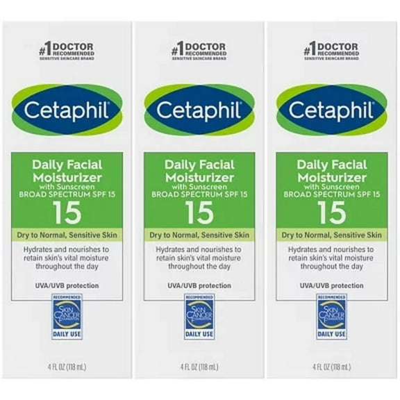Cetaphil Daily Facial Moisturizer with Sunscreen, SPF 15, 4 Oz., 3 Pk.