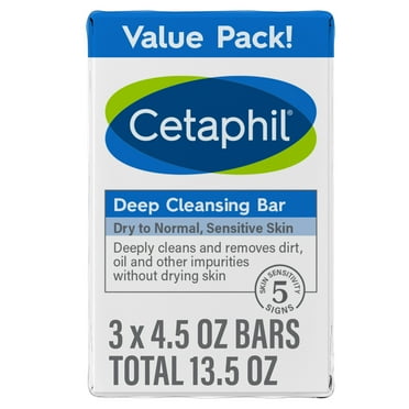 Cetaphil Deep Cleansing Bar for Dry to Normal, Sensitive Skin Value Pack, 4.5 oz (Pack of 3)