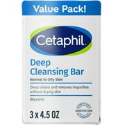 Cetaphil Deep Cleansing Face and Body Bar for Dry to Normal, Sensitive Skin Value Pack, 4.5 oz Pack of 3