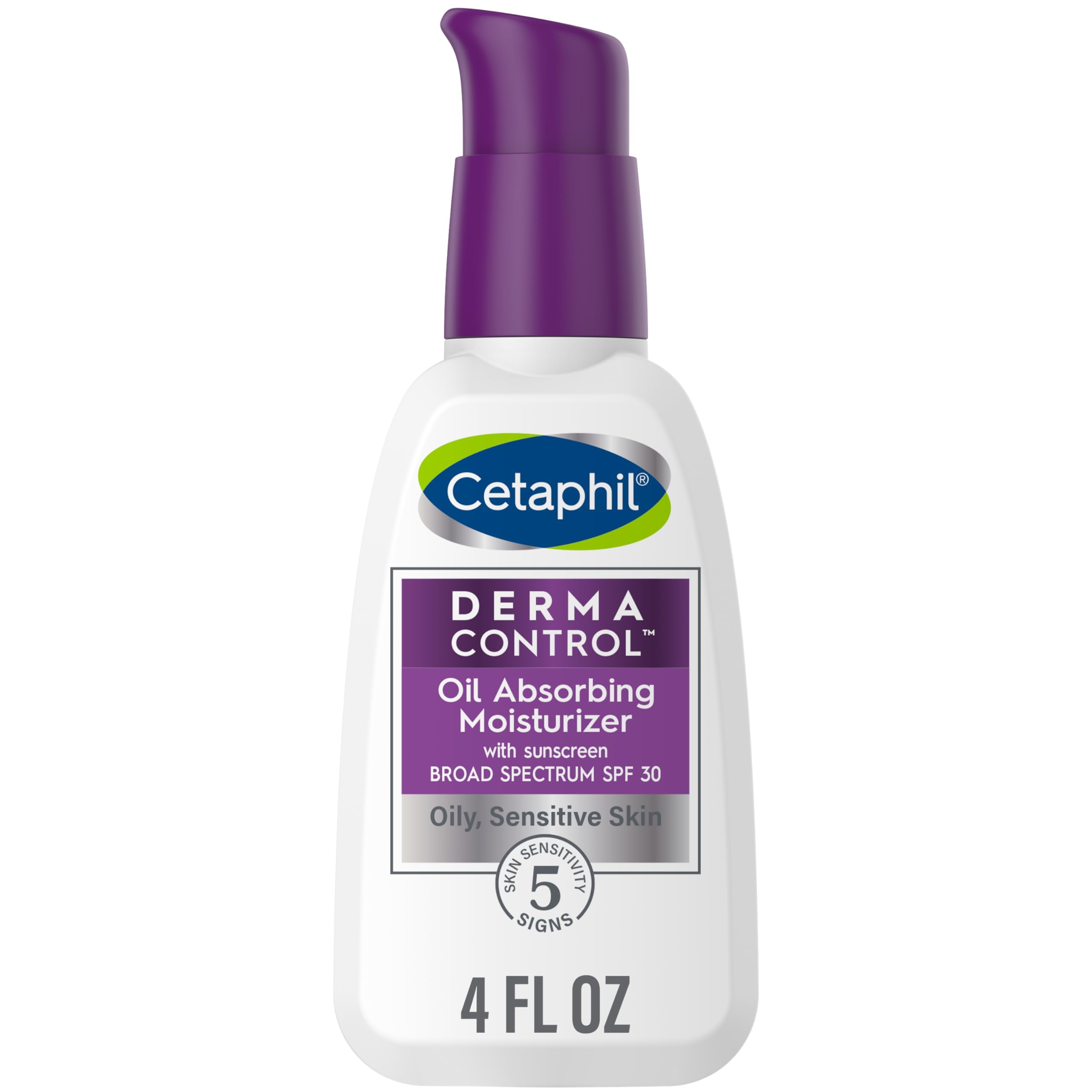 Cetaphil DERMACONTROL Oil Absorbing Moisturizer with SPF 30, For Sensitive, Oily Skin, 4 fl oz