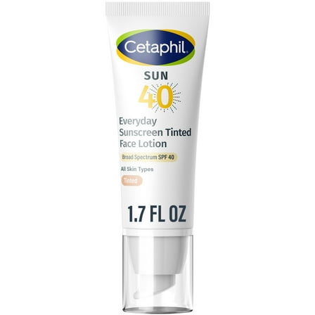 Cetaphil Everyday Sunscreen Tinted Lotion for Face, 1.7 fl oz, 100% Mineral Sunscreen: Titanium Dioxide & Zinc Oxide, SPF 40