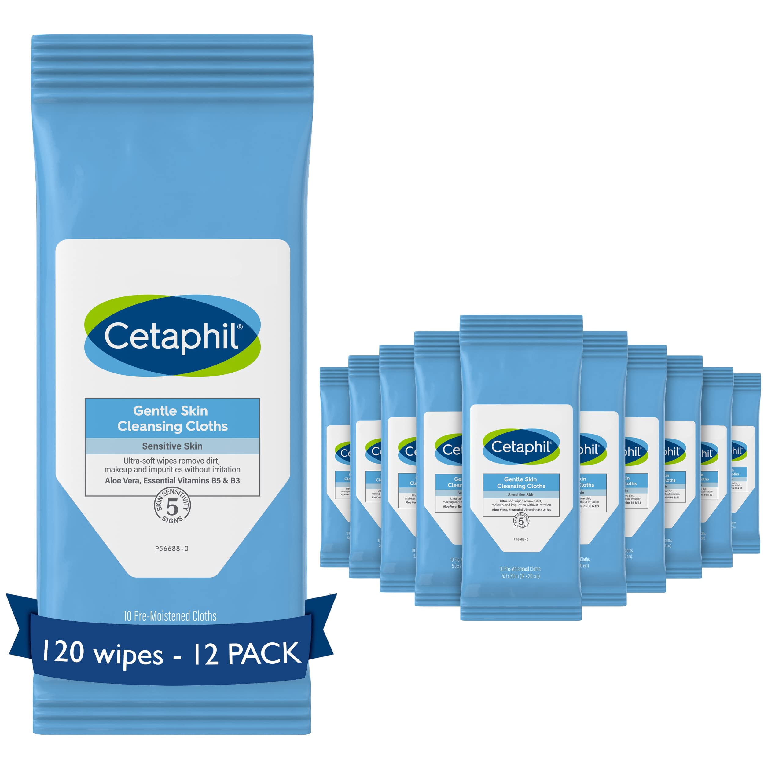 Cetaphil Face And Body Wipes, Gentle Skin Cleansing Cloths, , For Dry, Sensitive Skin, Flip Top Closure, Great For The Gym,Travel, In The Car, Hypoallergenic, Fragrance Free, 10 Count (Pack Of 12).