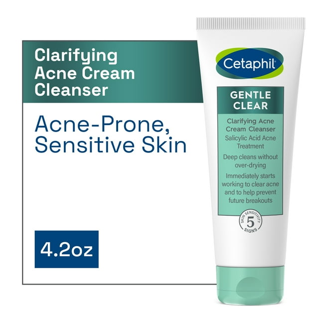 Cetaphil Gentle Clear Acne Face Wash with 2 Salicylic Acid, Cream Facial Cleanser, 4.2 oz