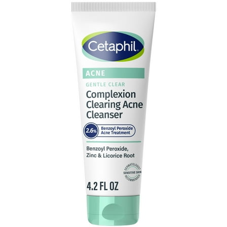 Cetaphil Gentle Clear Complexion-Clearing BPO Acne Cleanser for Sensitive Skin, 4.2 oz