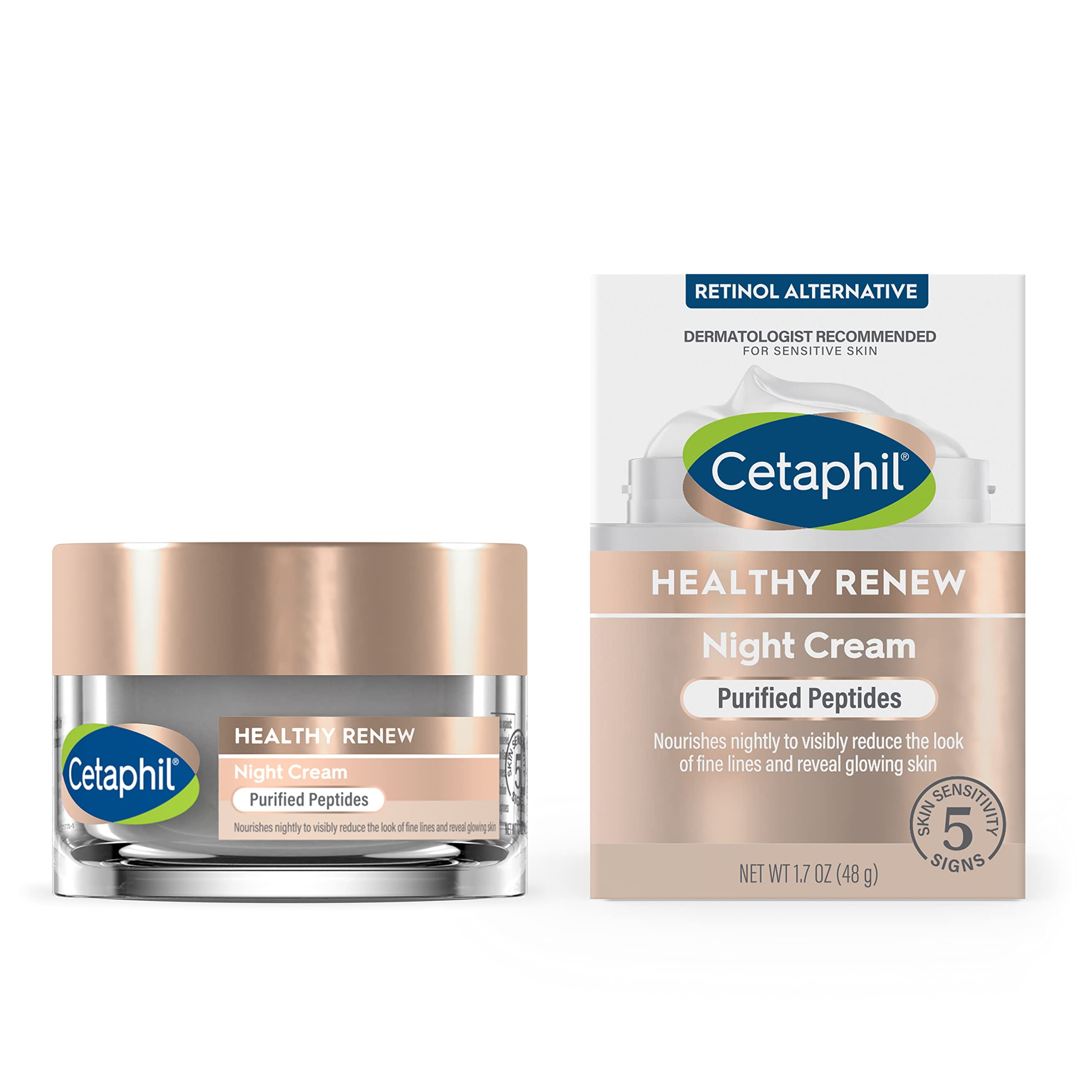 Cetaphil Healthy Renew Skin Tightening Night Cream 1.7 Oz - Advanced Wrinkle Repair Formula with Peptides and Retinol Alternative - Gentle and Fragrance-Free for Sensitive Skin