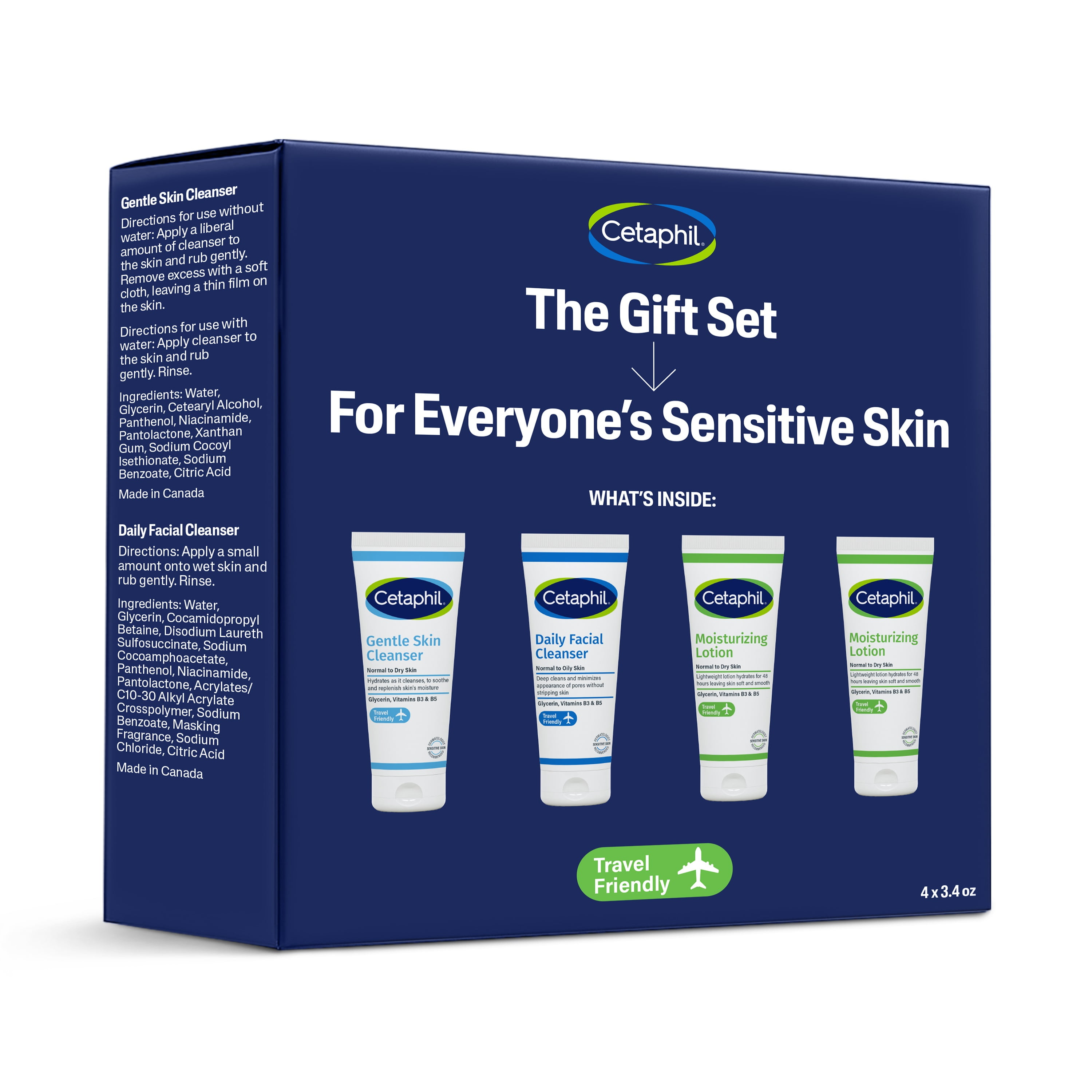 CETAPHIL Skincare Gift Set & Travel Companion for Sensitive Skin | Gentle Skin Cleanser, Daily Facial Cleanser, 2 x Moisturizing Lotion | TSA Approved | Dermatologist Recommended Brand