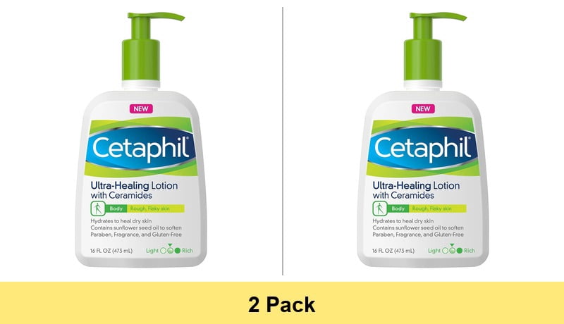Cetaphil Intensive Healing Lotion with Ceramides for Dry, Rough, Flaky Skin, 16 oz - 2 Pack