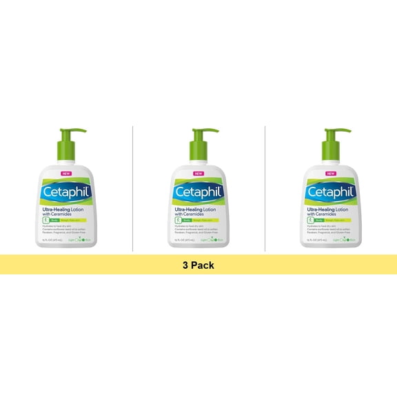 Cetaphil Intensive Healing Lotion with Ceramides for Dry, Rough, Flaky Skin, 16 oz - 3 Pack