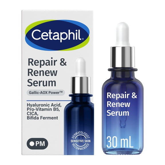CETAPHIL Repair & Renew Serum | PM Face Serum for Stressed Sensitive Skin | 1 fl oz Dropper Bottle | Gallic Acid & Vitamin E