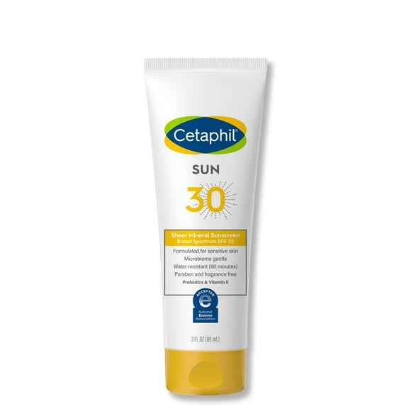 CETAPHIL Sheer Mineral Sunscreen Lotion for Face & Body, 3 fl oz, 100% Mineral Sunscreen: Zinc Oxide & Titanium Dioxide, Broad Spectrum SPF 30, For Sensitive Skin
