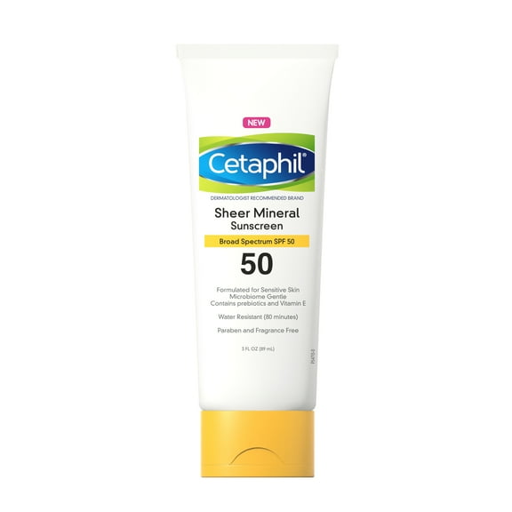 Cetaphil Sheer Sunscreen Lotion for Face & Body SPF 50, 100% Mineral UV Filters, 3 oz