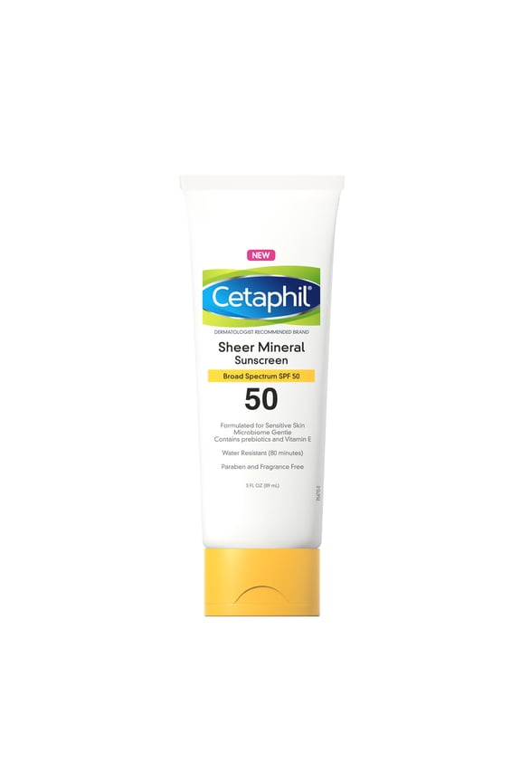 Sheer Sunscreen Lotion for Face & Body SPF 50, 100% Mineral UV Filters, 3 oz