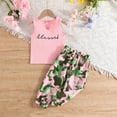thumbnail image 1 of Wavsuf 1-6 Years Girl Letter Print Solid Color Sleeveless Top Camouflage Pants Two-piece Set Girl's Suit Pink Size 2Y, 1 of 4