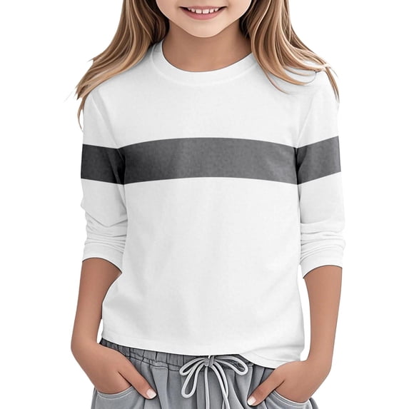 Cethrio 3/4 Sleeve Tops for Girl, Casual Soft Pullover Crew Neck Girls T-Shirts White Size 3-4 T