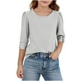 thumbnail image 1 of Cethrio 3/4 Sleeve Tops for Girls, Spring Fall Casual Pullover Crew Neck Girls Blouses Gray Size 9-10 T, 1 of 7