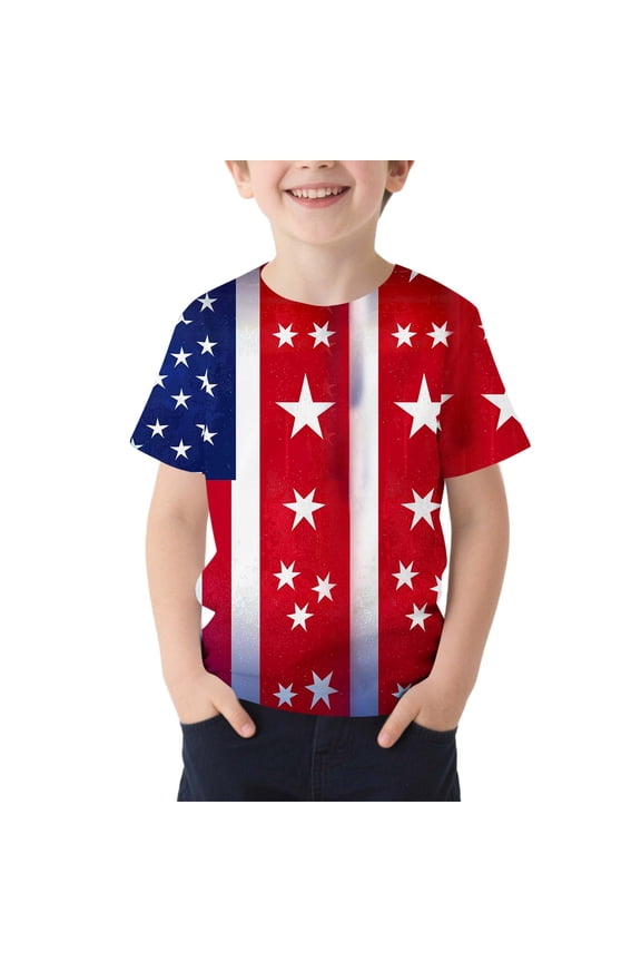 4th of July T-shirts for Boy, Party Short Sleeve Summer Soft Graphic Tees Multicolor Size 8
