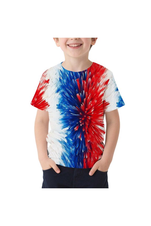 4th of July T-shirts for Boy, Soft 2026 Short Sleeve Summer Graphic Tees Multicolor Size 8