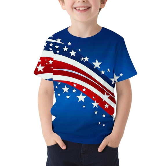 Cethrio 4th of July T-shirts for Boy, Summer Short Sleeve Pullover Soft Graphic Tees Multicolor Size 8