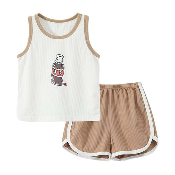 Cethrio 6 Months To 3Years Old Girl's And Boy's Spring Short Sleeve Shirt With Elastic Waist Short Sleeve Letter Tee Shirt And Track Shorts 2 Piece Outfit Khaki Size 6M