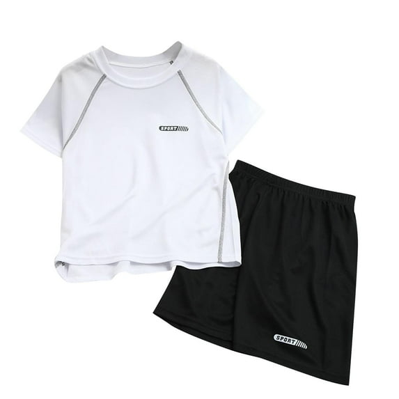 Cethrio Athletic Outfit Sets for Boys, 2 Piece Short Sleeve Summer T-Shirts with Shorts White Size 3-4 T