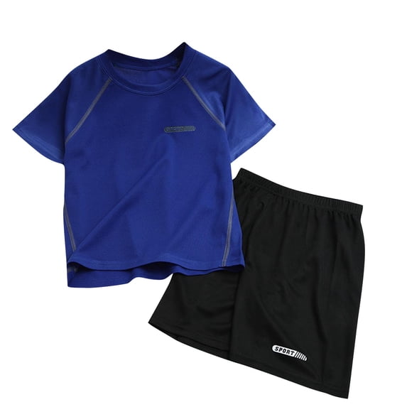 Cethrio Athletic Outfit Sets for Boys, Short Sleeve 2 Piece Summer T-Shirts with Shorts Dark Blue Size 5-6 T