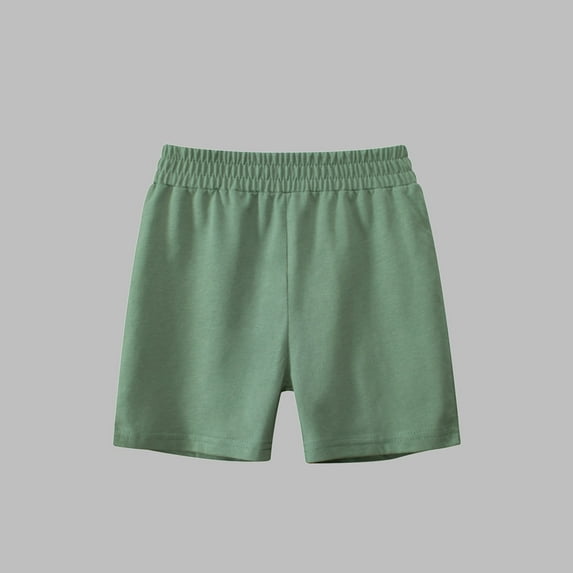 Cethrio Athletic Shorts for Boys, Cotton Loose Elastic Waist Casual Summer Shorts Green Size 3-4 T