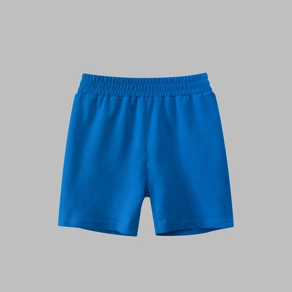 Cethrio Athletic Shorts for Boys, Loose Casual Elastic Waist Cotton Summer Shorts Blue Size 6-8 T