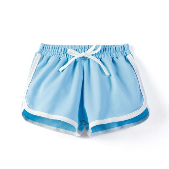 Cethrio Athletic Shorts for Girls Boys, Sports Running Cotton Drawstring Summer Shorts Sky Blue Size 7-8 T
