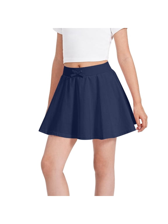 Athletic Skirts for Girls, A-line Summer Pleated Dance Mini Skirts with Liner Navy Size 9-10 T