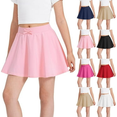 Cethrio Athletic Skirts for Girls, Dance Pleated A-line Summer Mini Skirts with Liner Pink Size 7-8 T