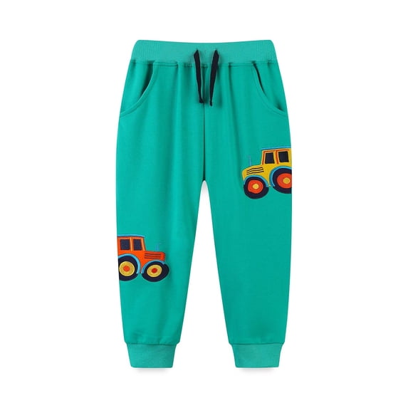 Cethrio Kids Boys Sweatpants, Drawstring Cotton Elastic Waist Jogger Pants Green Size 6 T