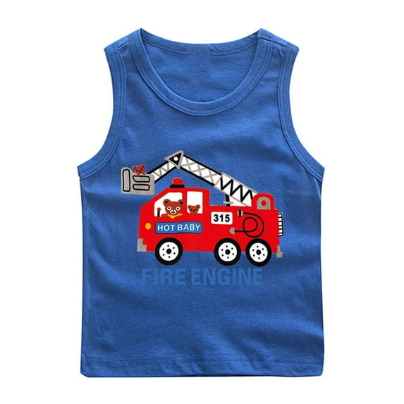 Cethrio Athletic Tank Tops for Boys, Soft Crew Neck Graphic Cotton Sleeveless T-Shirts Blue Size 2-3 T