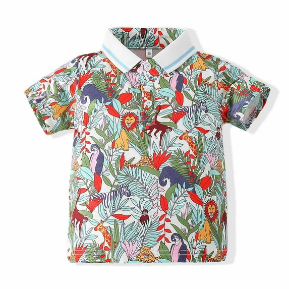 Cethrio Kids Boys Beach Shirts - Fashion Printed Short Sleeve Crew Neck Cotton Boys Summer Shirts Multicolor Size 5-6 T