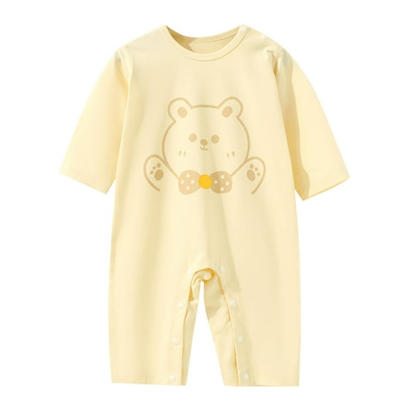 Cethrio Kids Boys Bodysuits, Long Sleeve One Piece Cotton Breathable Outfit Sets Yellow Size 9-12 Months