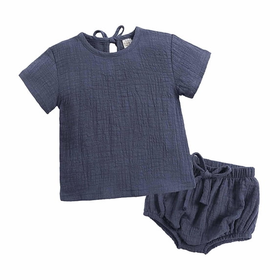 Cethrio Kids Boys Casual Shirts Outfit Set- Cute Short Sleeve Fashion Crew Neck Cotton Boys Summer Shirts Navy Size 2-3 T
