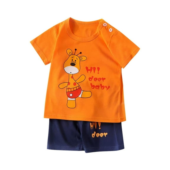 Cethrio Kids Boys Cotton Outfit Sets, Soft Summer 2 Piece T-shirts with Shorts Sets White Size 6-9 Months