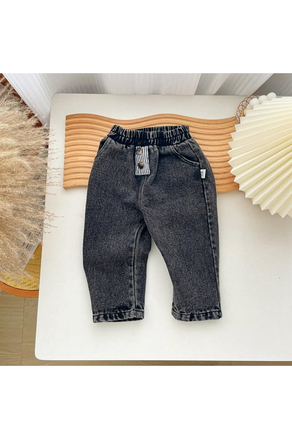Kids Boys Denim Pants, Stretch Casual Cotton Elastic Waist Fall Jeans Black Size 9-12 Months