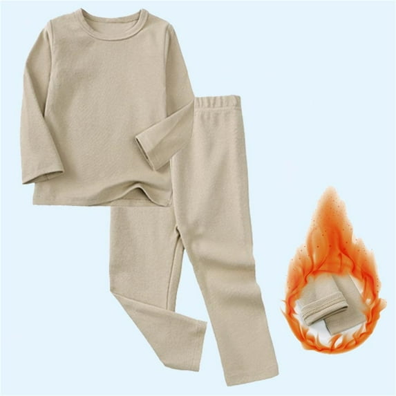 Cethrio Kids Boys Pajama Sets, Cotton Long Sleeve Thermal Comfy Sleepwear Sets Khaki Size 9Months-9T