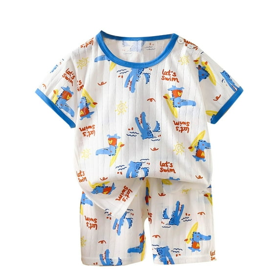 Cethrio Kids Boys Summer Pajama Sets, 2 Piece Comfy Printed Cotton Boys' Sleepwear White Size 6-12 Months