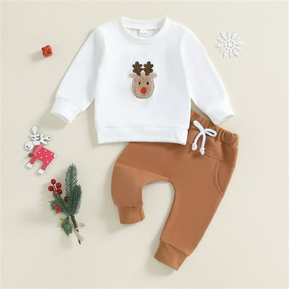 Cethrio Baby Boys Sweatshirts and Sweatpants Set, Athletic 2-Piece Cotton Fall Outfit Sets Brown Size 3-6 Months