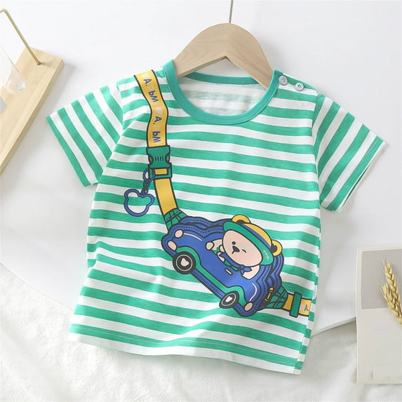 Cethrio Kids Boys T Shirts, Casual Crew Neck Cotton Graphic Summer Tops Green Size 9-18 Months