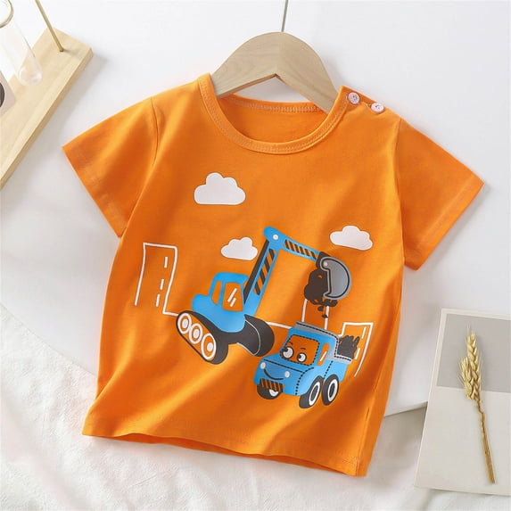 Cethrio Kids Boys T-Shirts, Casual Graphic Short Sleeve Cotton Summer Tops Orange Size 9-18 Months