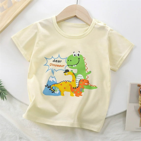 Cethrio Kids Boys T Shirts, Cotton Casual Crew Neck Graphic Summer Tops Beige Size 6-9 Months